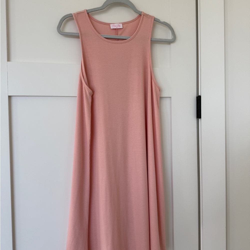 Pink Lily Blush Ribbed Midi Swing Dress